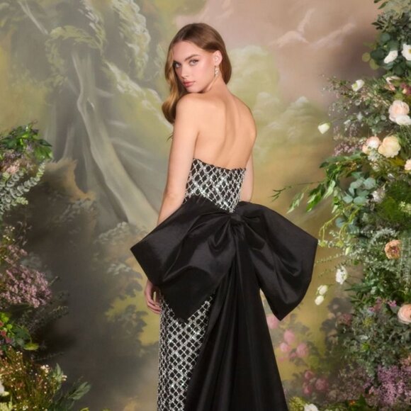 New Red Carpet Rhinestones Embellished Black Sheath Dress w/ Back Bow CD A1486 - Picture 11 of 16